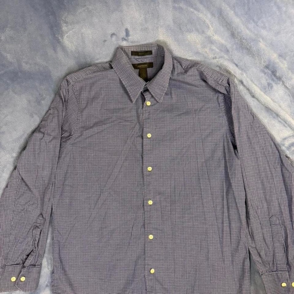 Express blue and white checkered button up shirt men Size‎ L